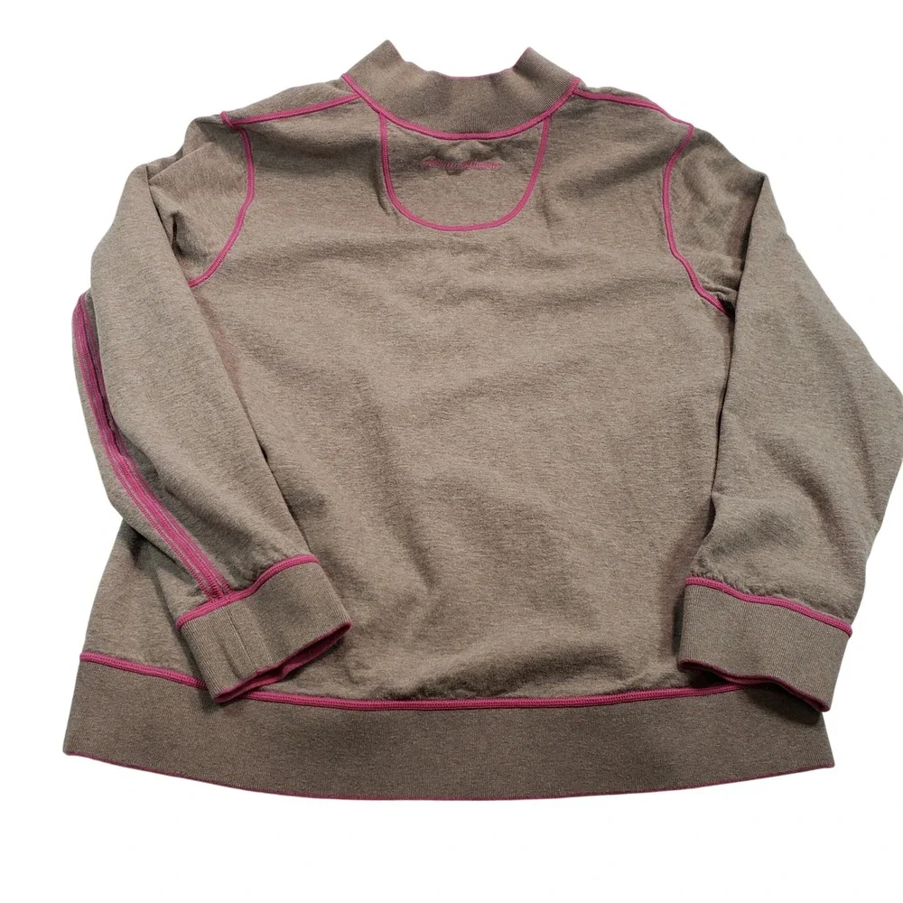 Tommy Bahama Reversible Quarter Zip Sweatshirt Brown Pink Contrast Stitch Mens L